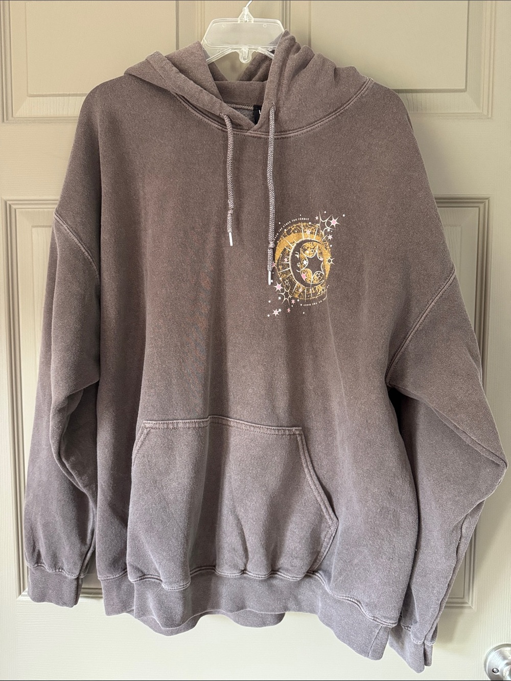 BDG Juniors’ Faded Brownish Gray Hoodie with Celestial Moon Graphic